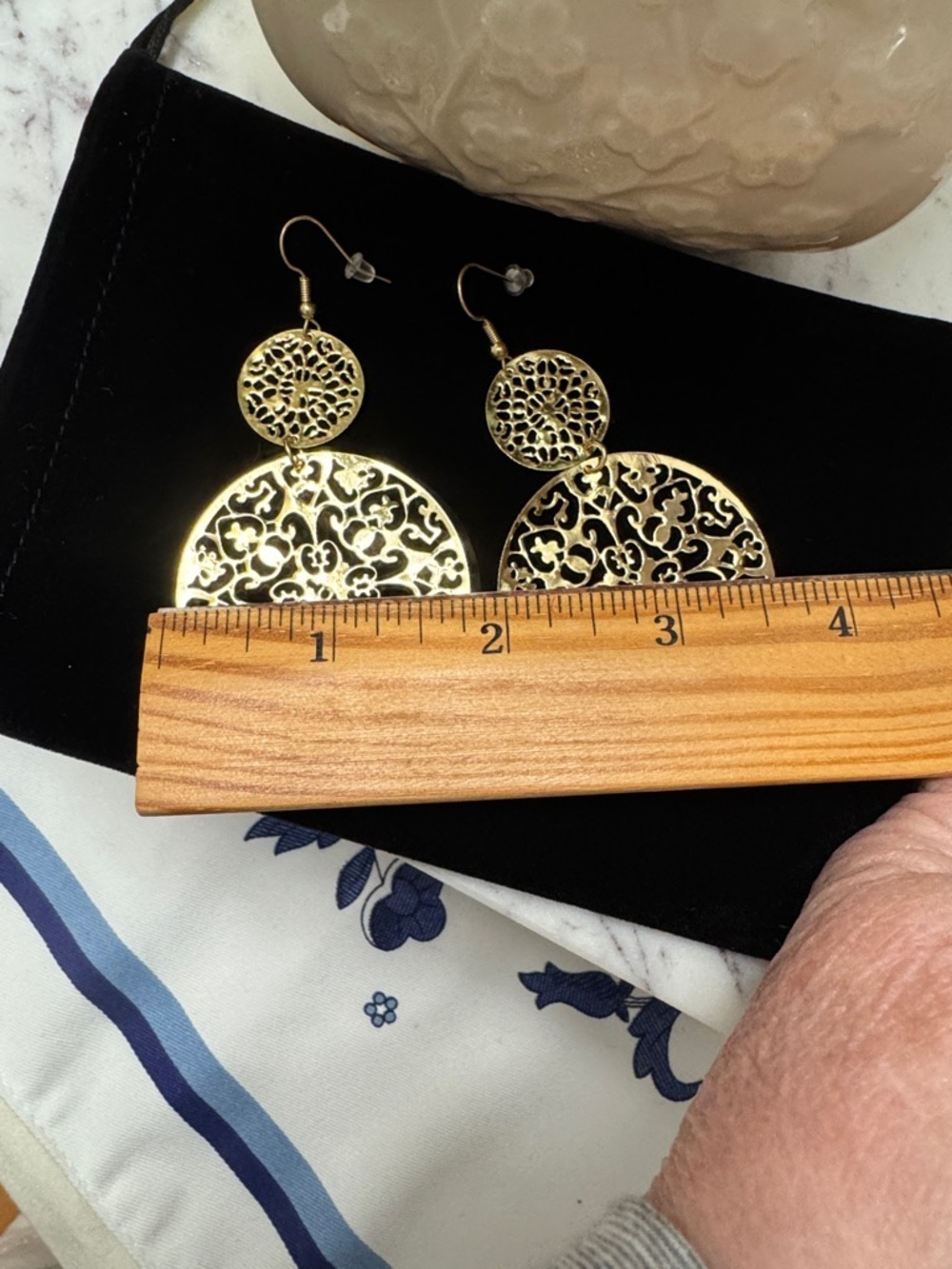 Gold Filigree Double-Drop Earrings - Elegant Women's Jewelry - Picture 3 of 5